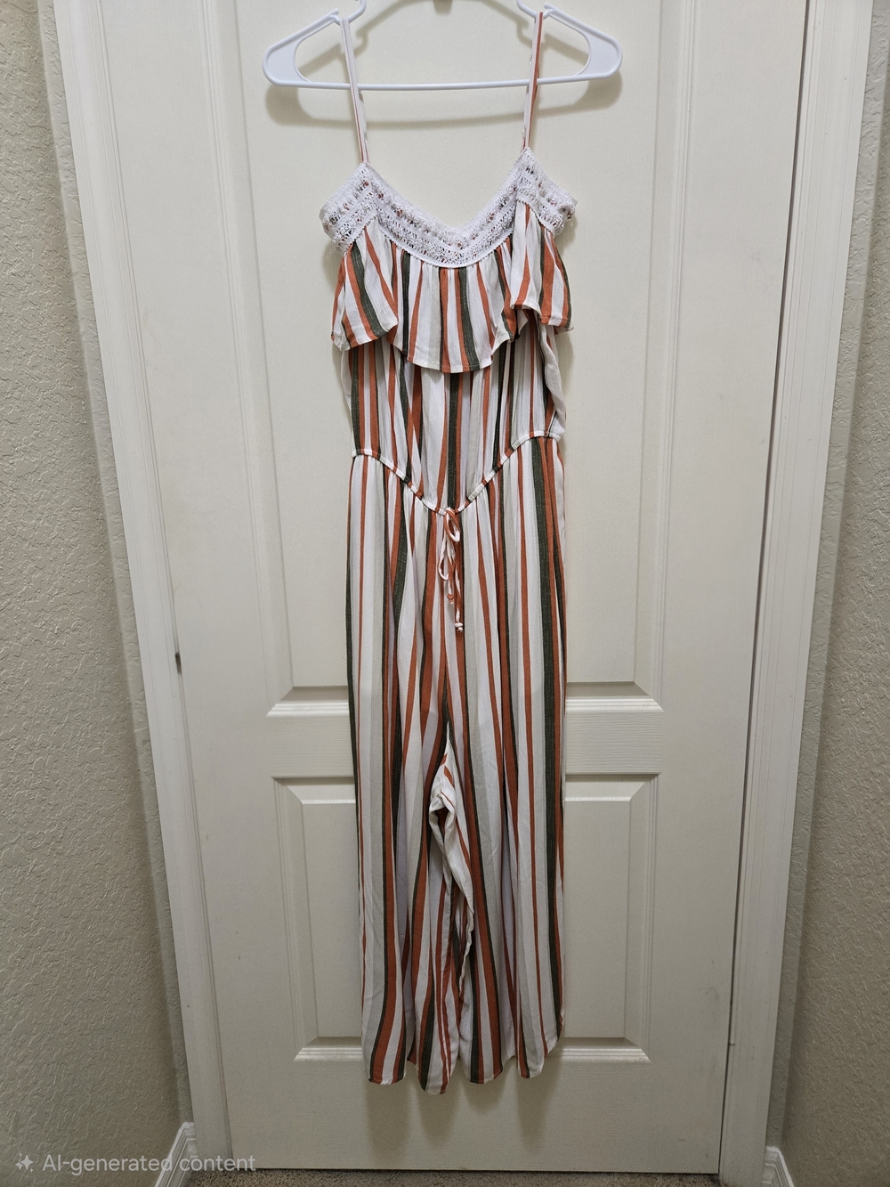 I.N. San Francisco Striped Spaghetti-Strap Jumpsuit in Cream, Rust & Olive